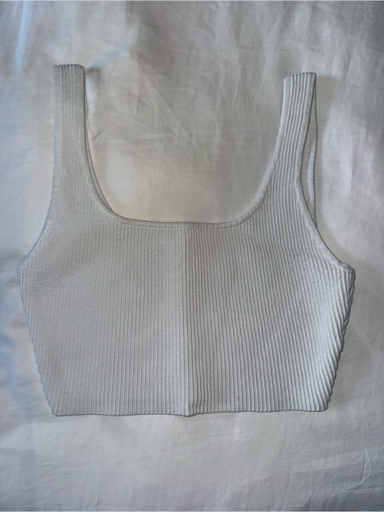 Babaton Tops - Babaton — Ribbed Square Neck Crop Tank Top - White